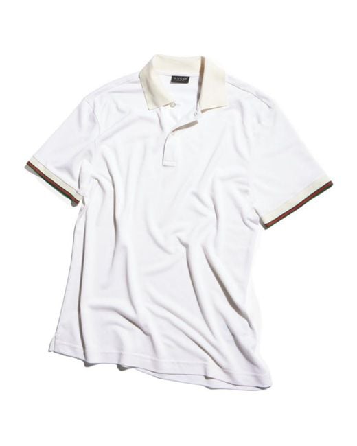 Gucci White Silk Jersey Polo Shirt With Web for men