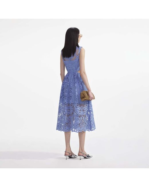 Self-Portrait Blue Lace Cut-Out Detailed Midi Dress