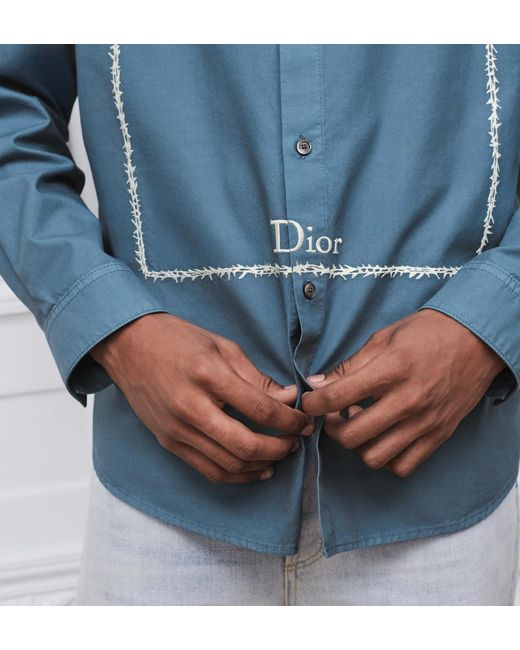 Dior Blue Overshirt With Book Cover Embroidery for men
