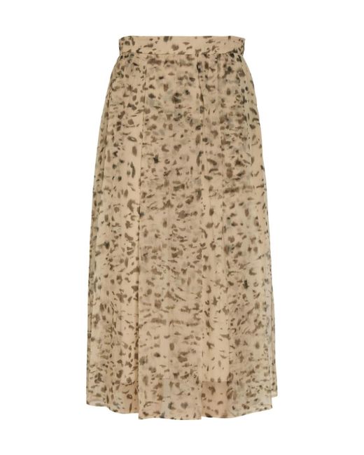 Brunello Cucinelli Natural Lynx-Print Silk-Organza Midi Skirt