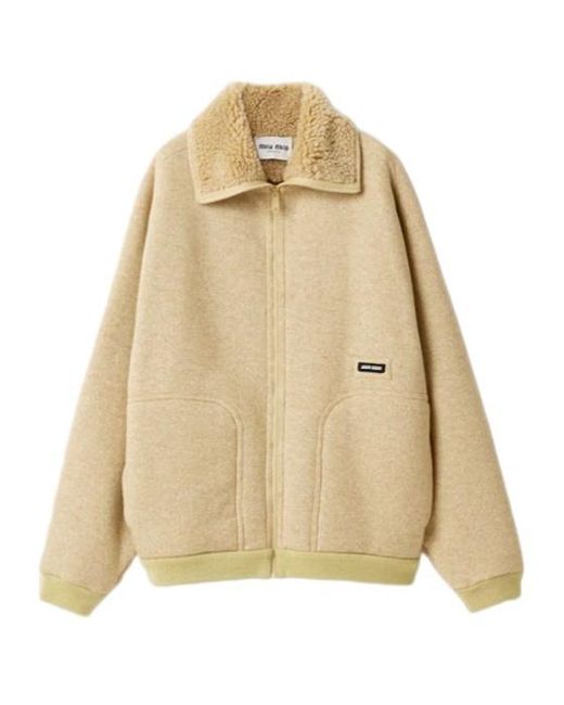 Miu Miu Natural Oversized Bomber Knitted Jacket