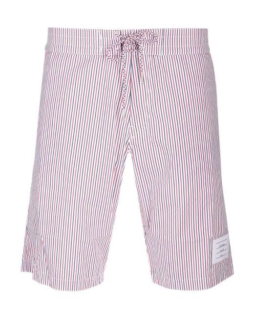 Thom Browne Red Striped Drawstring Swimming Shorts for men