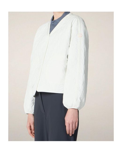 Save The Duck White Quilted-Pattern Jacket
