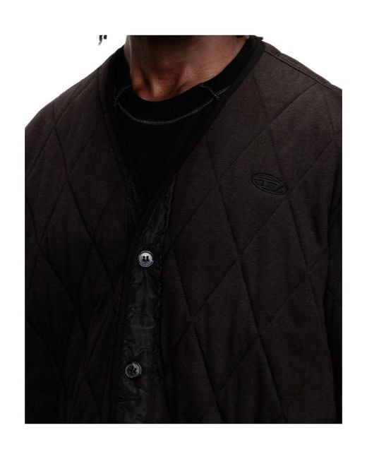 DIESEL Black Boys Quilted V-Neck Jacket for men