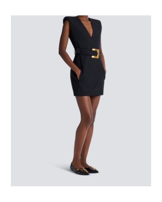 Balmain Black Belted Wrap Dress