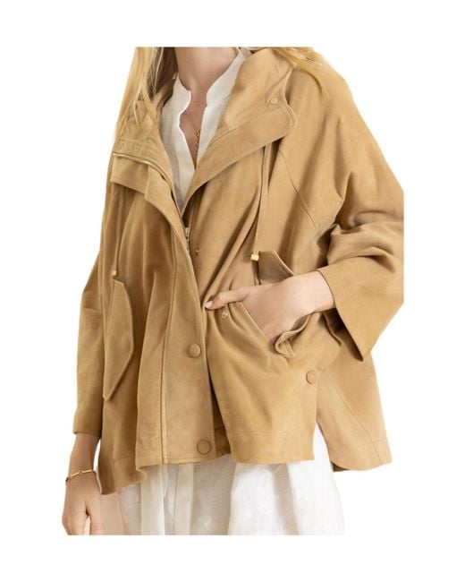 Eleventy Natural Hooded Buttoned Jacket