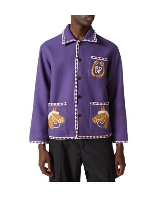 Bode Purple Embroidered Wool Jacket for men