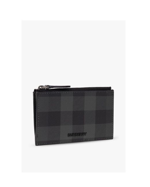 Burberry Black Logo Plaque Checked Zipped Wallet for men