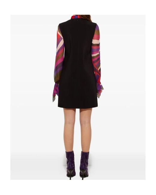 Emilio Pucci Black Printed Sleeve Heavy Cady Sheath Dress Clothing
