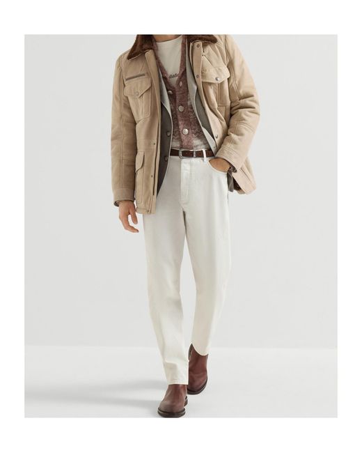 Brunello Cucinelli White Garment-Dyed Denim Iconic Fit Five-Pocket Trousers With Rips for men