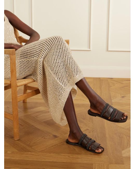 Brunello Cucinelli Brown Square-Toe Flat Sandals