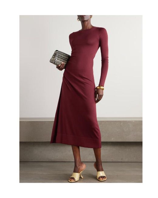 Altuzarra Red Ruched Knitted Midi Dress