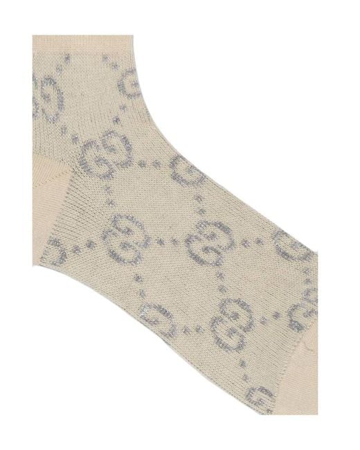 Gucci White Gg Lamé Socks