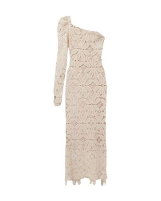 Farm Rio White One-Shoulder Floral Crochet Cotton Midi Dress