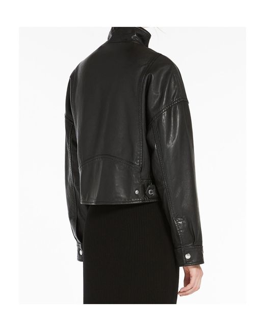 Weekend by Maxmara Black Washed Nappa-Leather Bomber Jacket