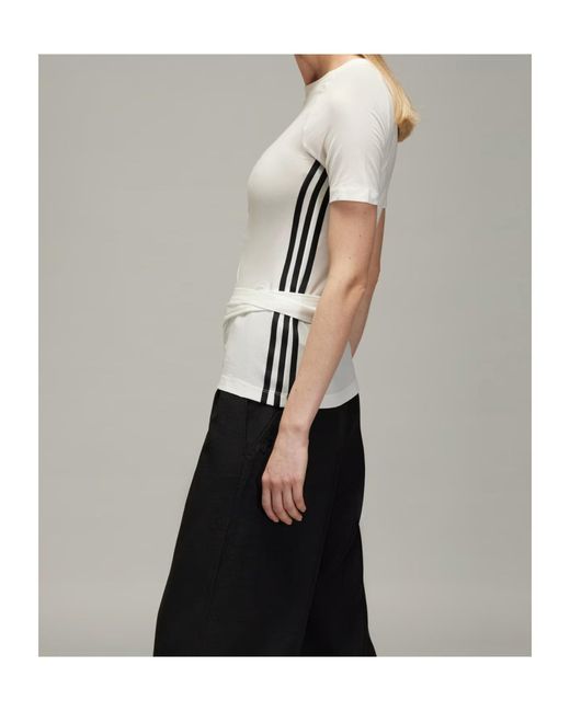 Y-3 White 3-Striped Drawstring T-Shirt
