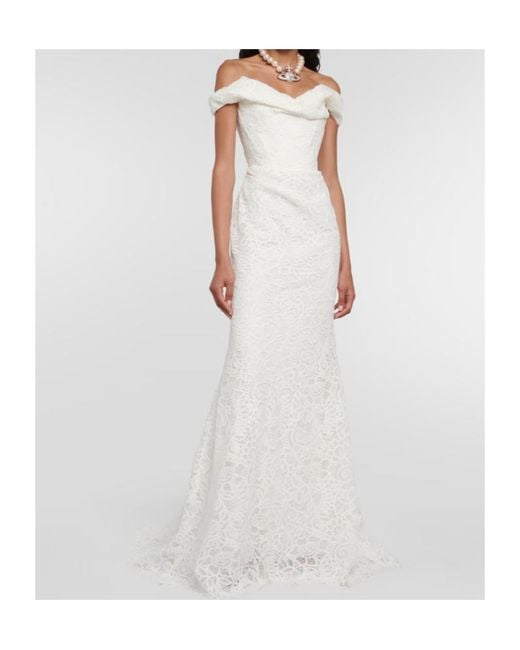Vivienne Westwood White Bridal Nova Cora Off-Shoulder Lace Gown