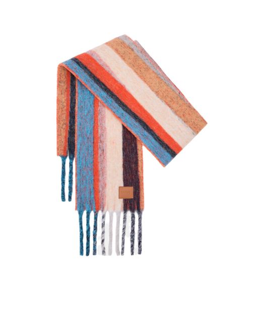 Loewe White Fringed-Edge Striped Scarf