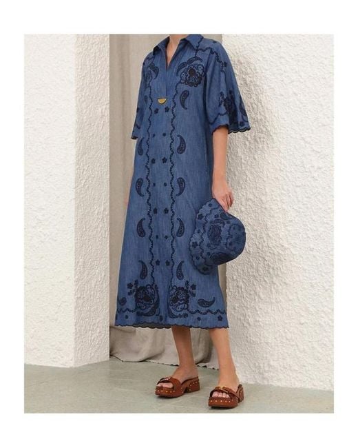 Zimmermann Blue Embroidered Midi Dress