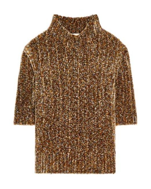 Dries Van Noten Brown Mock Neck Short-Sleeved Sweater