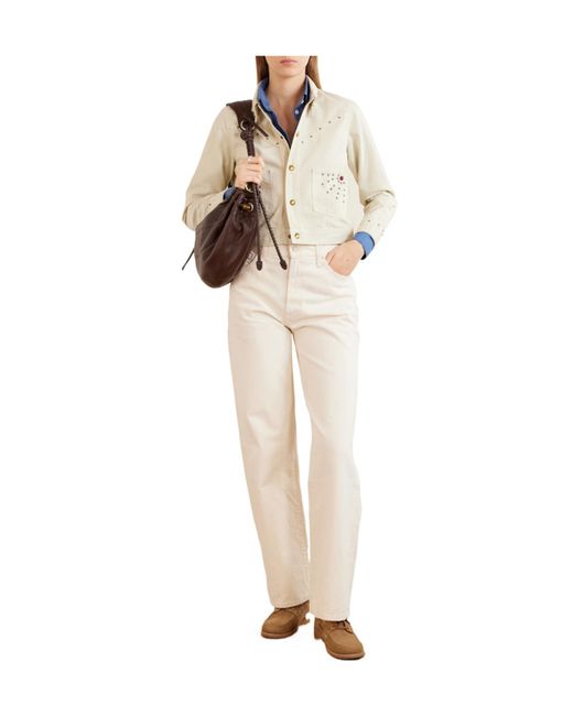 RRL Natural Ida Cropped Embellished Denim Jacket