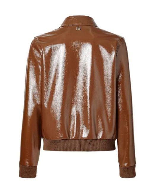Fendi Brown Long Sleeved Leather Jacket for men