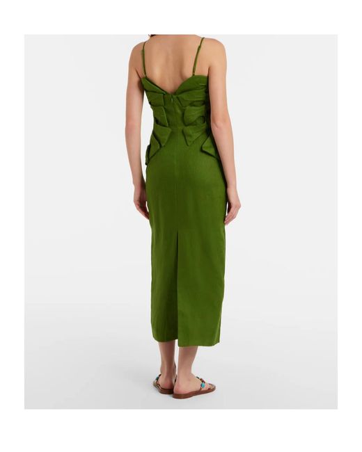 Farm Rio Green Monstera Linen Midi Dress