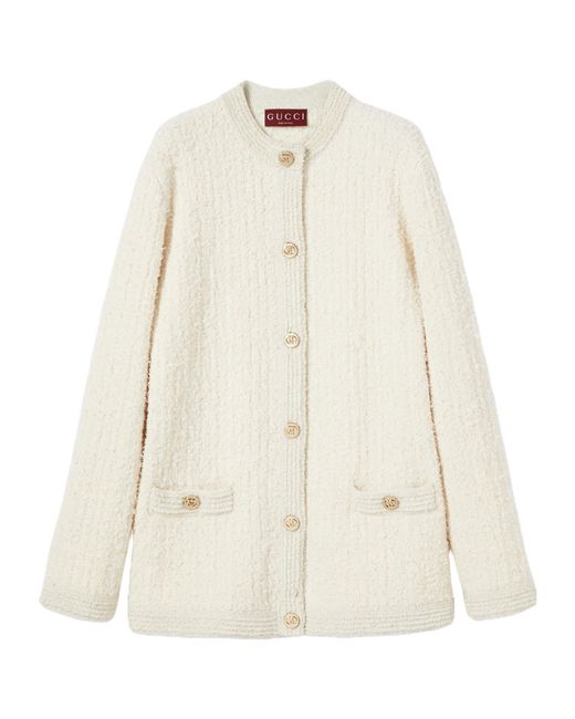 Gucci Natural Button-Up Knit Cardigan