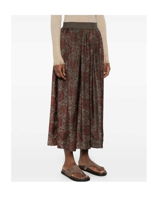 Uma Wang Brown Patterned Midi Skirt