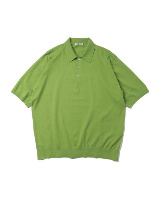 Auralee Green Short-Sleeved Knit Polo Shirt for men