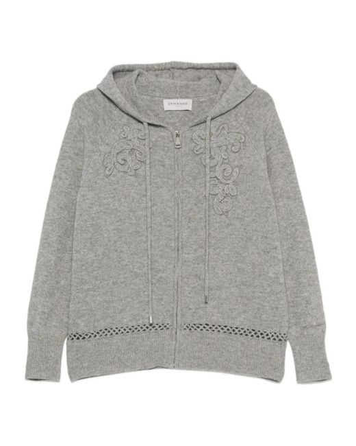 ERMANNO FIRENZE Gray Embroidered Zip-Up Hoodie