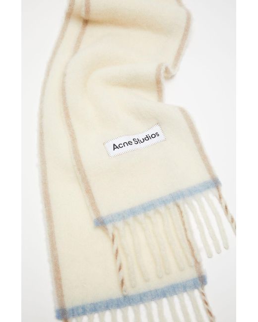 Acne White Logo Patch Fringed Edge Scarf