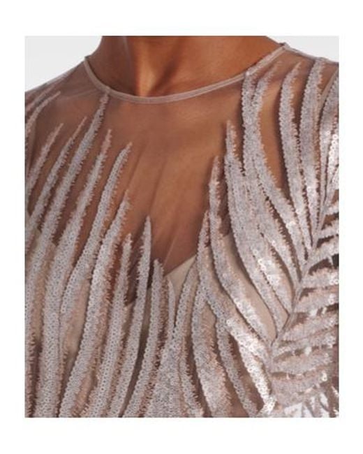 Elie Saab Natural Embroidered Sheer Tulle Gown