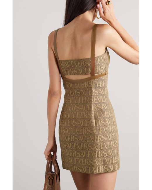 Versace Natural Cut-Out Jacquard Sleeveless Mini Dress