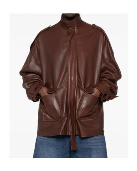 Giorgio Brato Brown Long-Sleeve Leather Jacket