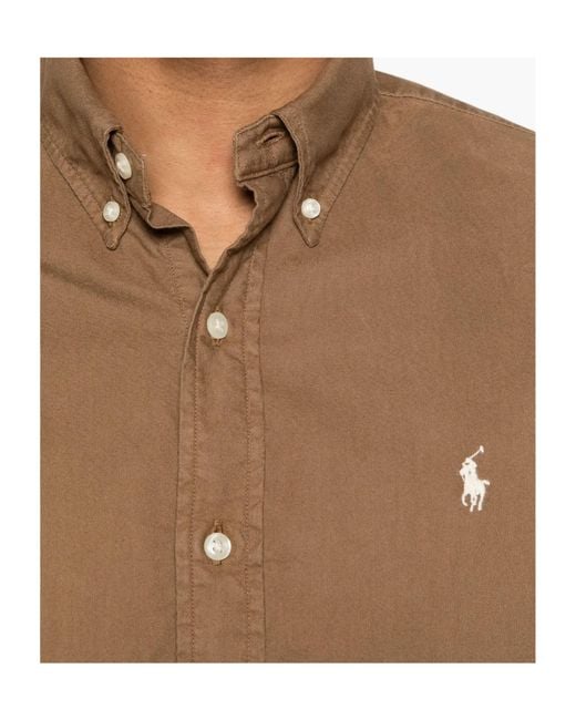 Polo Ralph Lauren Brown Logo Embroidered Curved Hem Shirt for men