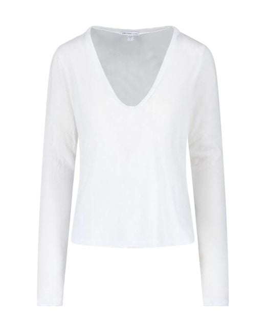 James Perse White Deep V-Neck Long Sleeve T-Shirt