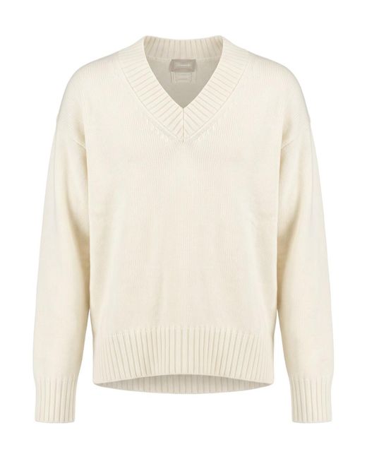 Drumohr White Long Sleeve V-Neck Sweater