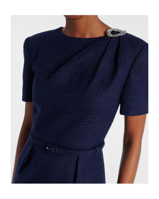 Roland Mouret Blue Belted Boucle Midi Dress