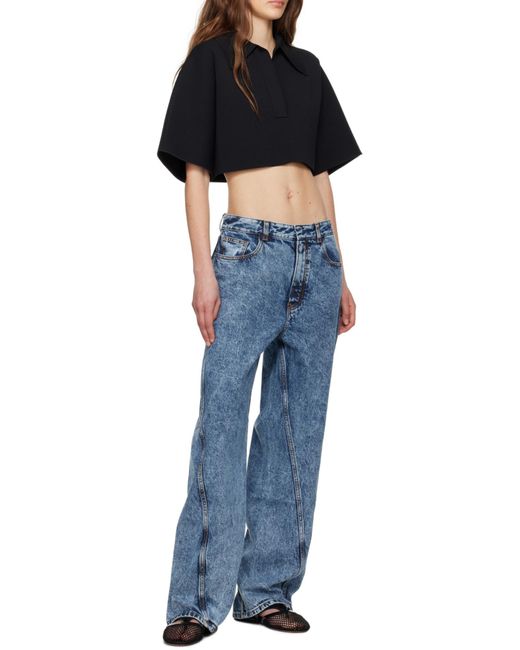 Alaïa Blue Alaïa Short-Sleeved Cropped Polo Top