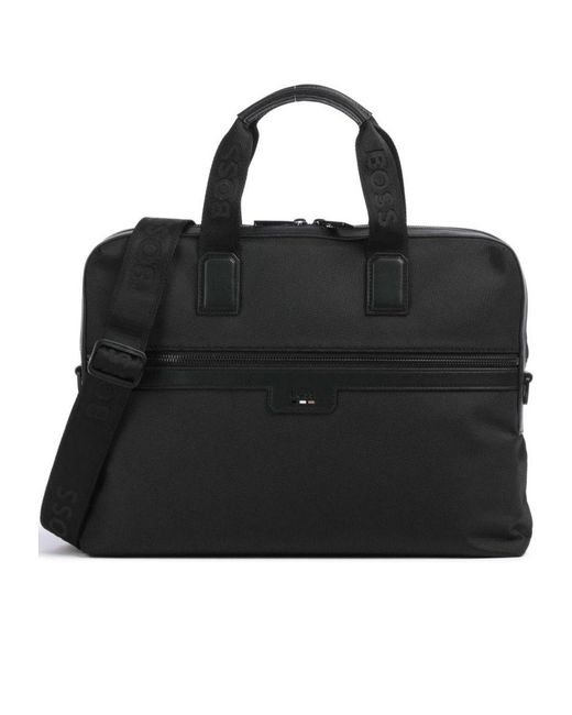 Boss Black Boss Ray Logo Embossed Zipped Laptop Bag for men