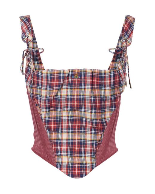 Vivienne Westwood Pink Puppy Tartan Linen And Cotton Corset