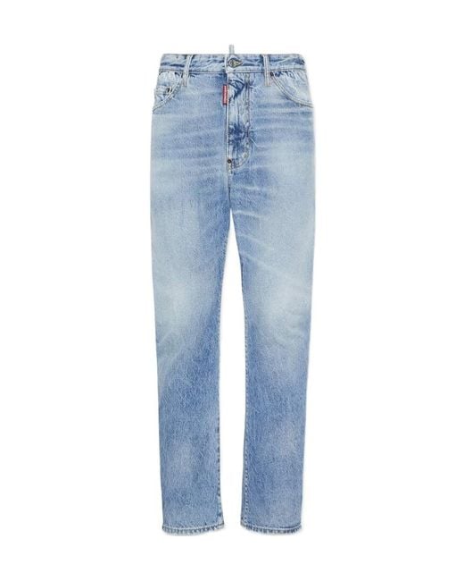 DSquared² Blue Straight Leg Logo Patch Jeans for men