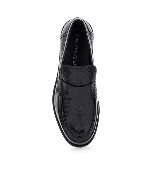 McQueen Black Embossed Slip-On Loafers for men
