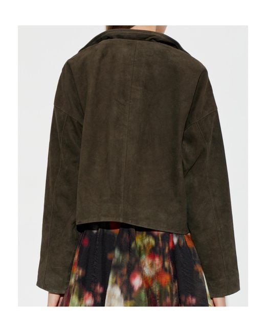 AllSaints Green High-Necked Long-Sleeved Leather Jacket