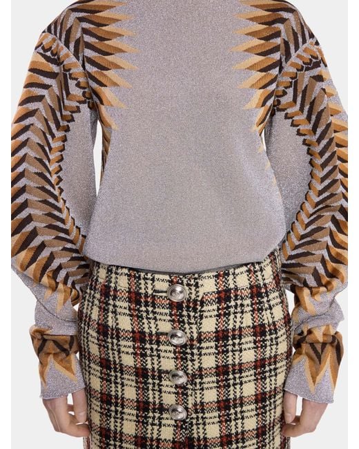 Rabanne Brown Long-Sleeved Lurex Jacquard Jumper