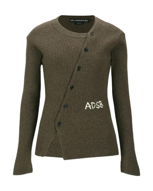 ANDERSSON BELL Green Ribbed Knit Wool Blend Cardigan