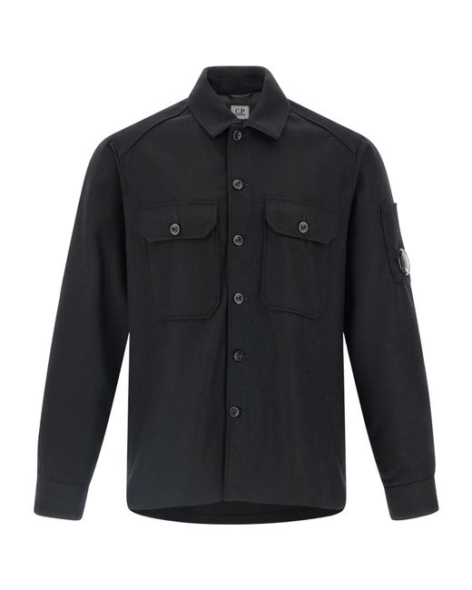 C P Company Blue Long-Sleeved Buttoned Overshirt for men