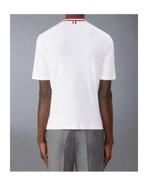 Thom Browne White Pointelle-Knit Crewneck T-Shirt for men