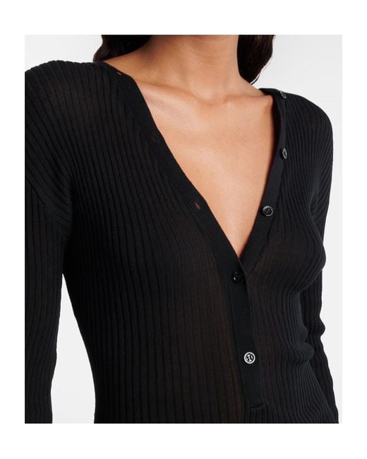 Mugler Black Ribbed-Knit Cotton Romper